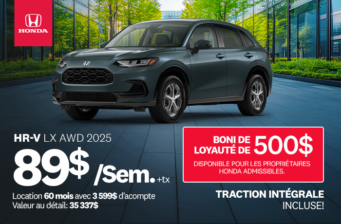 Bannière de Promotion HR-V LX AWD 2025