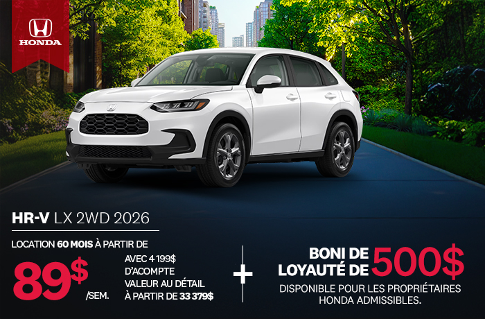 Bannière de Promotion HR-V LX 2WD 2026